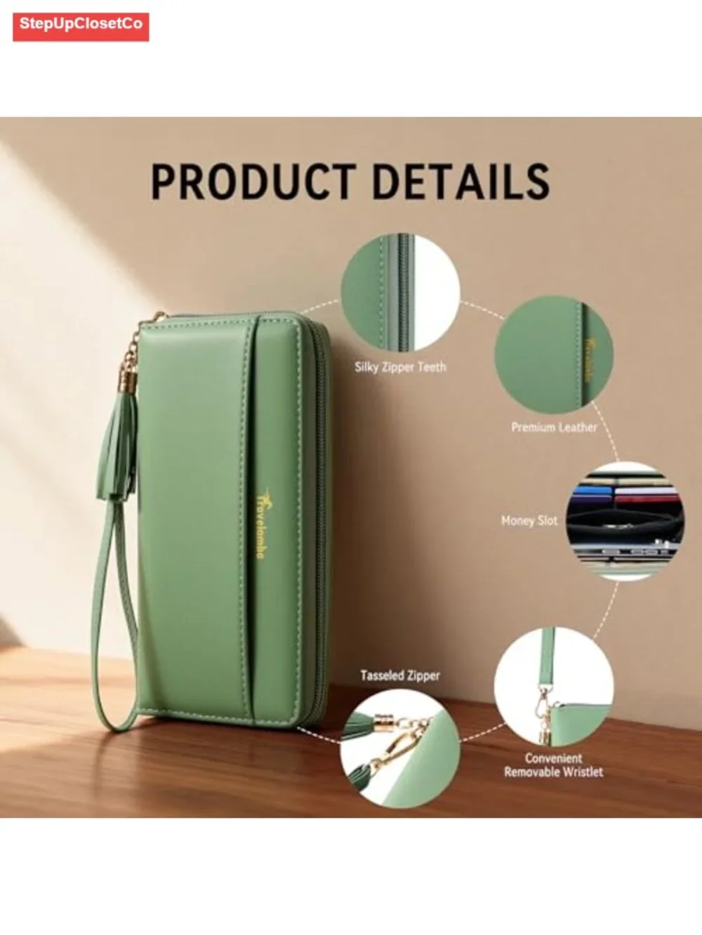 Large Capacity RFID Wristlet Wallet Clutch Purse with Wrist Strap